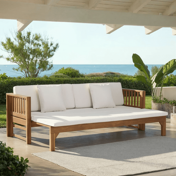 Safavieh Wood Traditional Outdoor Daybed, Teak Brown/Cream