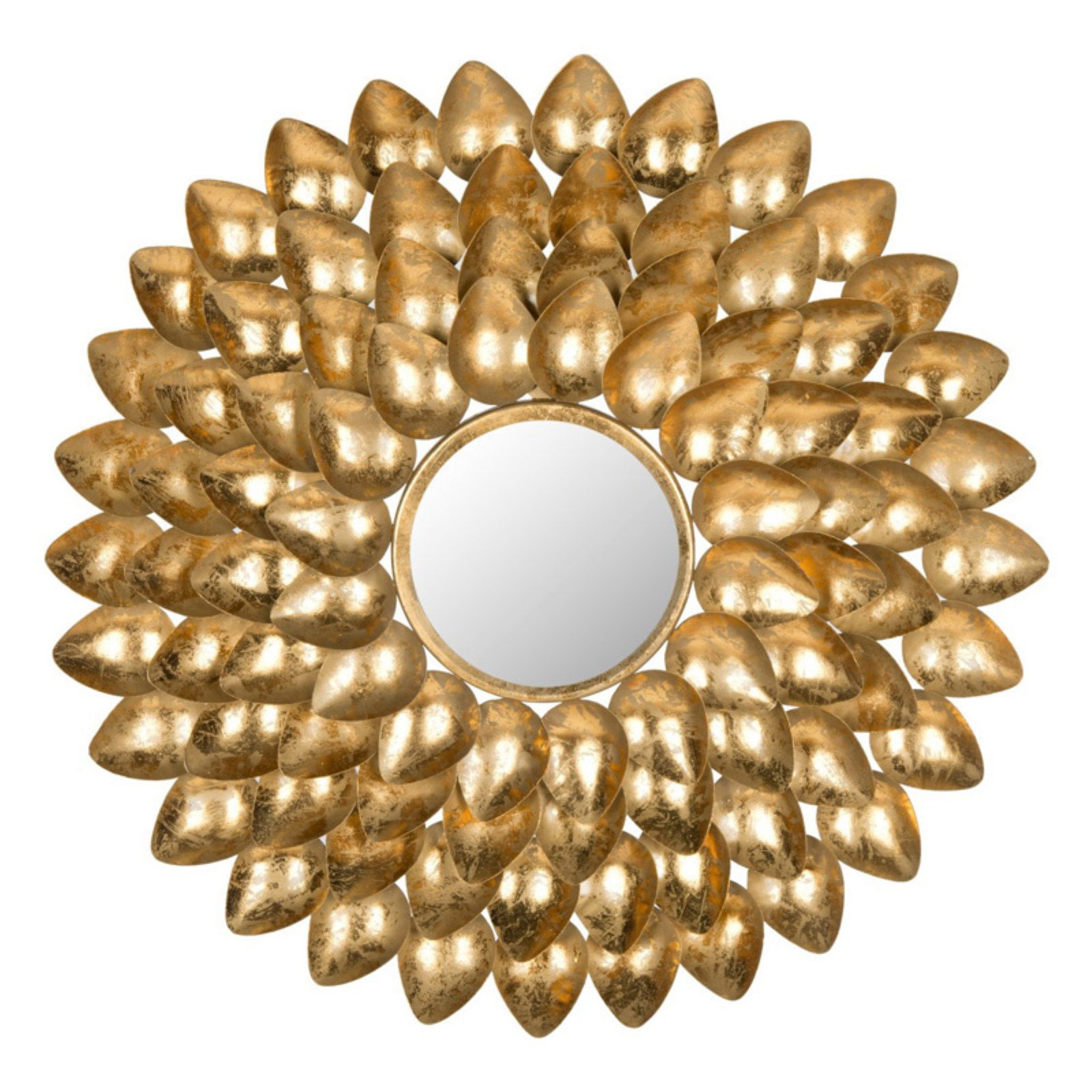 29" Round Gold Wood Sunburst Wall Mirror