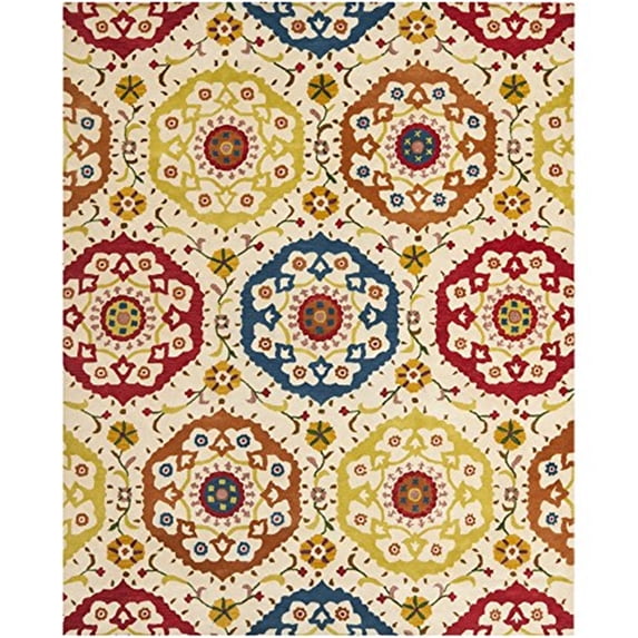 Transitional Rug - Wyndham Wool Pile -Ivory/Multi-Color:Ivory/Multi,Design:Transitional,Shape:Medium Rectangle,Size:8'L x 5'W