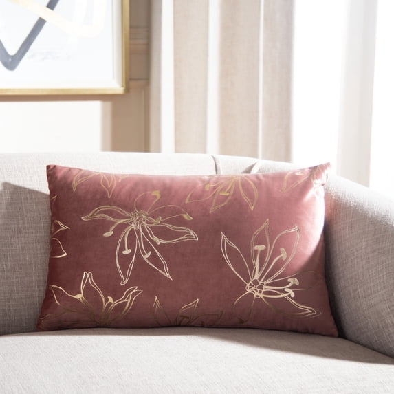 Safavieh Yari Floral Decorative Pillow, 12" x 20", Cranberry/Sand