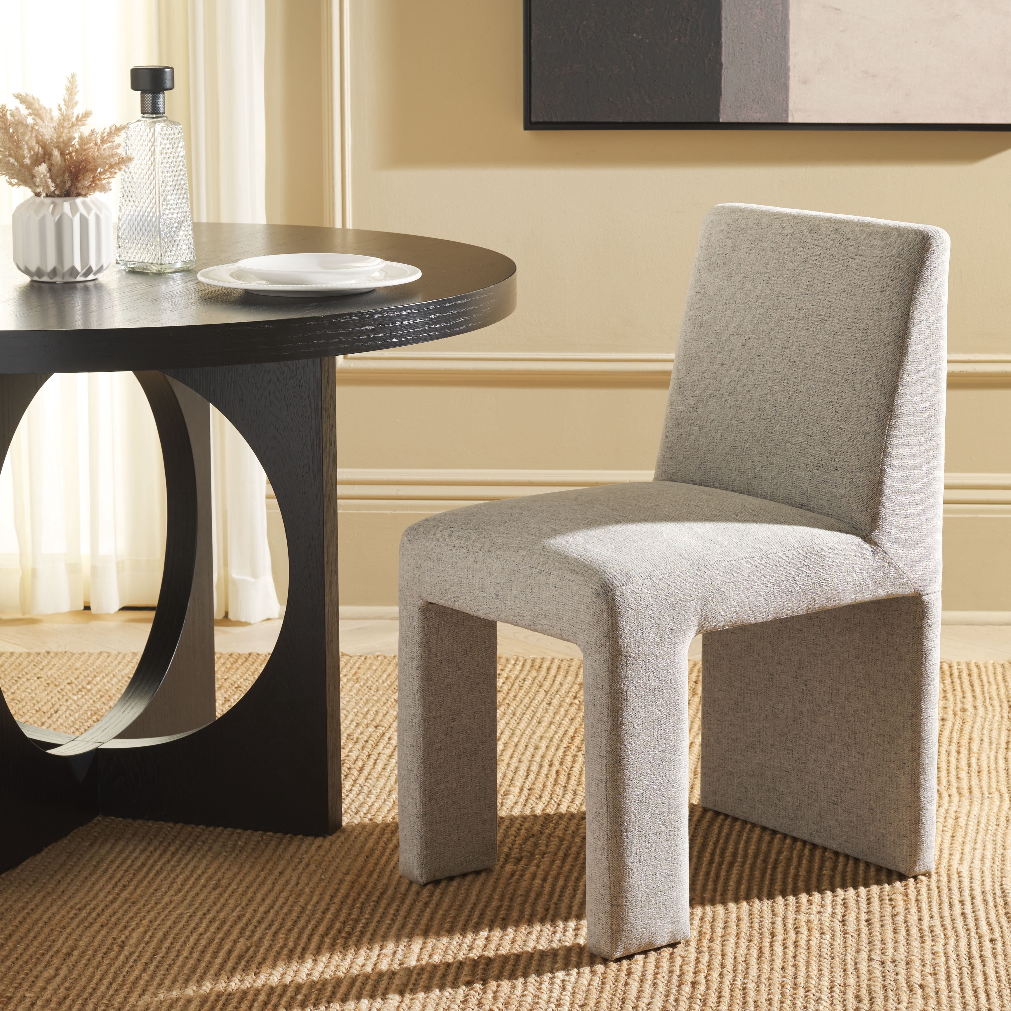 Safavieh Zale Modern Rattan and Wood Dining Side Chair, Light Gray