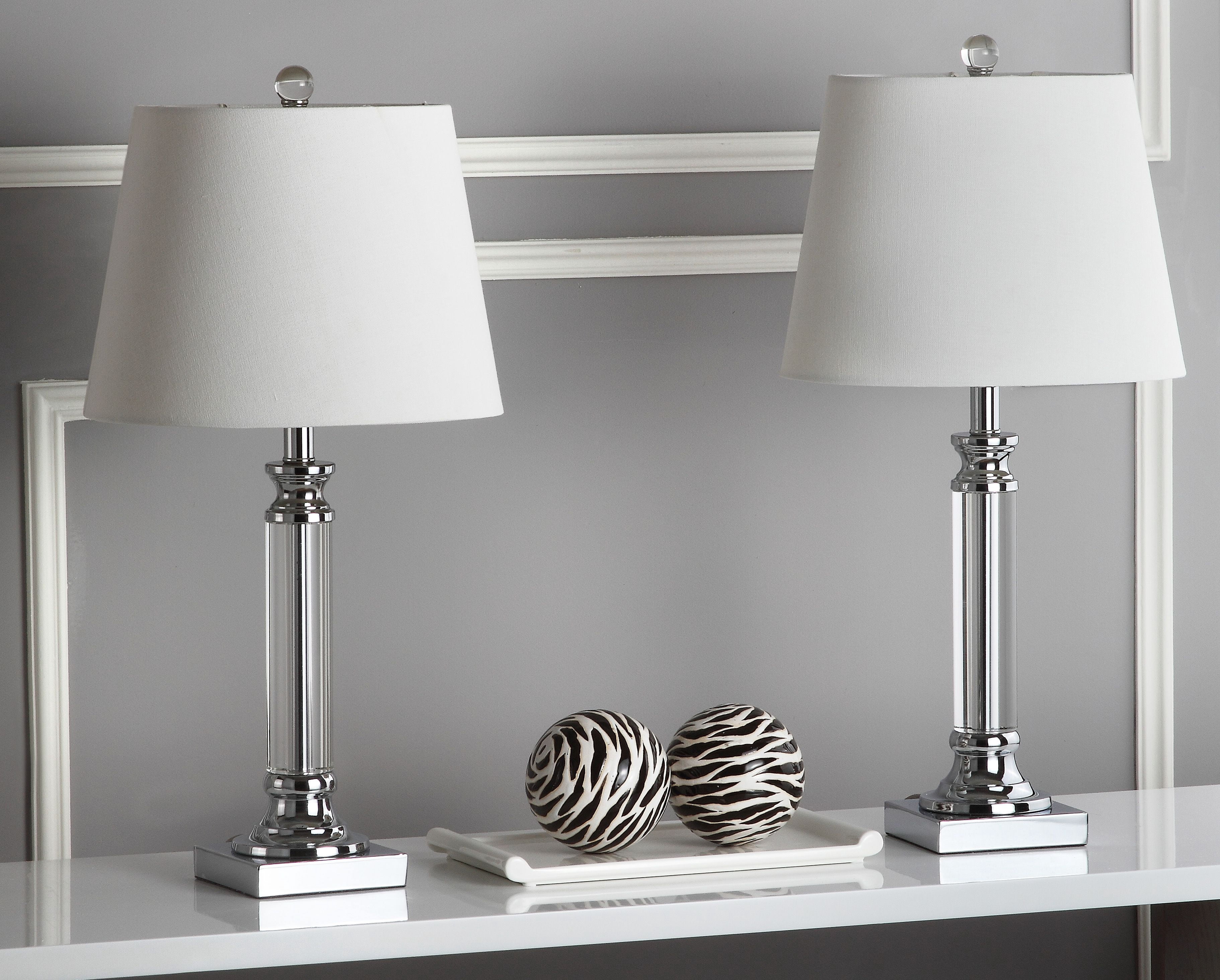 Safavieh Zara Glam Crystal Lamp with Linen White Shades Set of 2