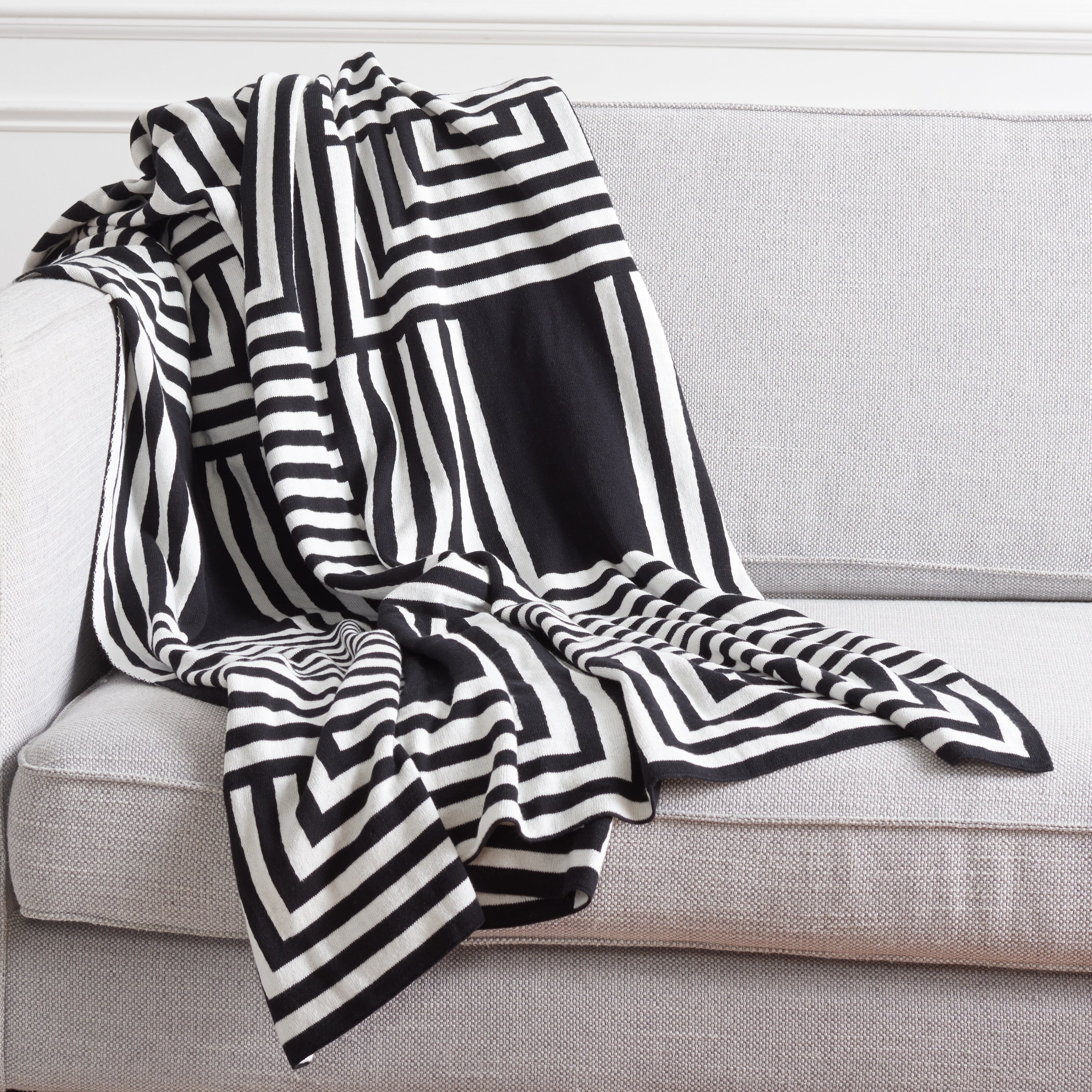 Ziggy Black and Ivory Cotton Geometric Throw Blanket
