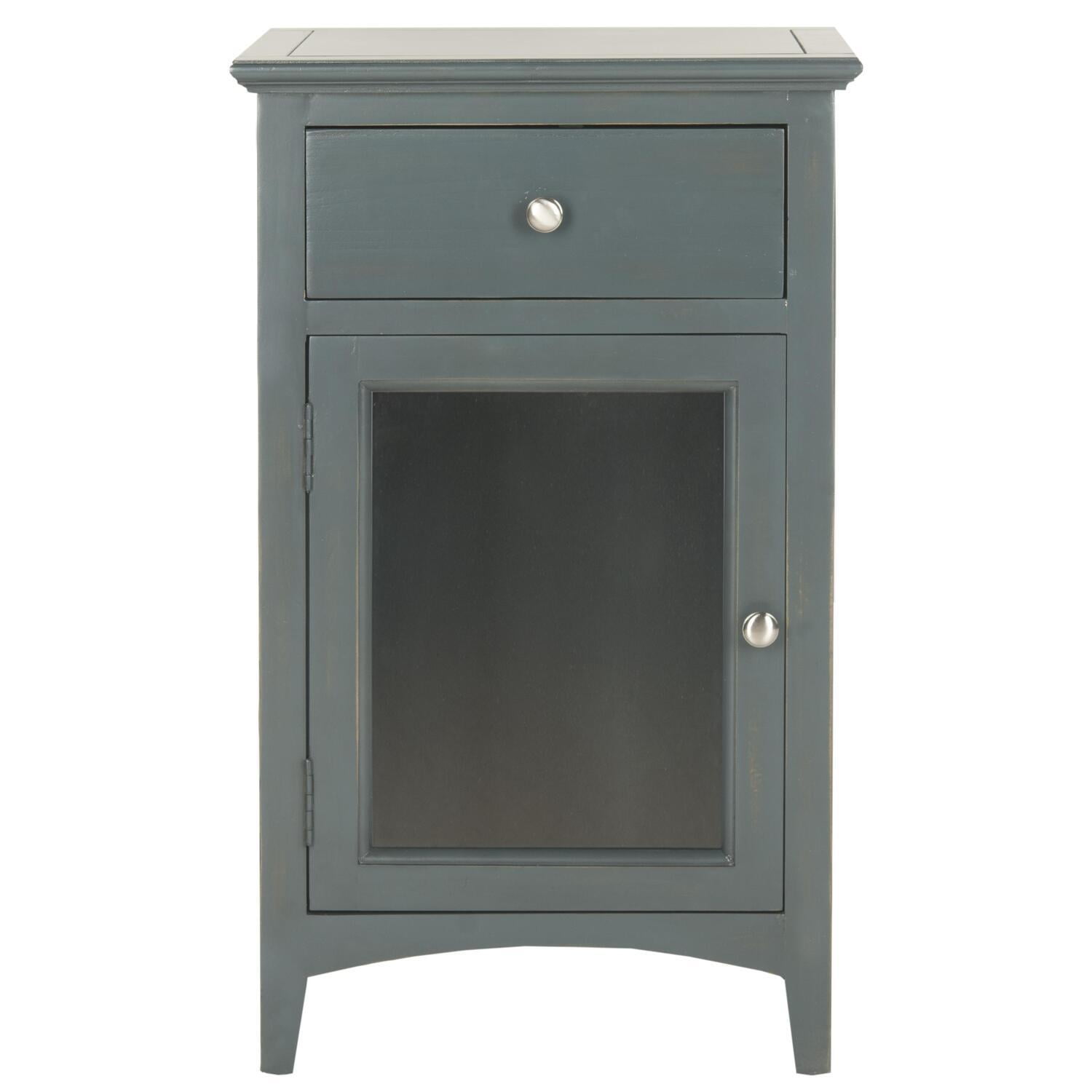 Transitional Steel Teal Wood and Metal Nightstand with Storage