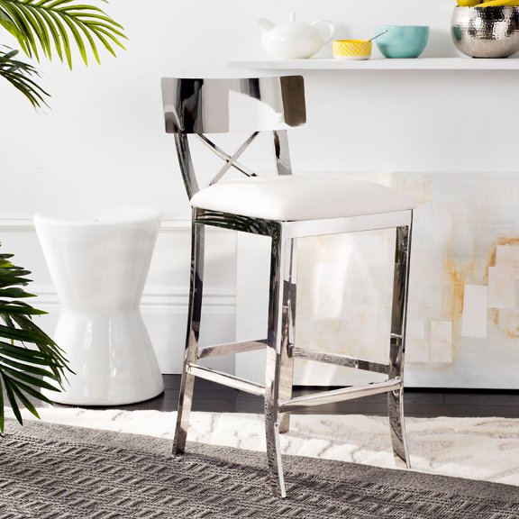 Safavieh Zoey 35''H Glam Stainless Steel Cross Back Counter Stool