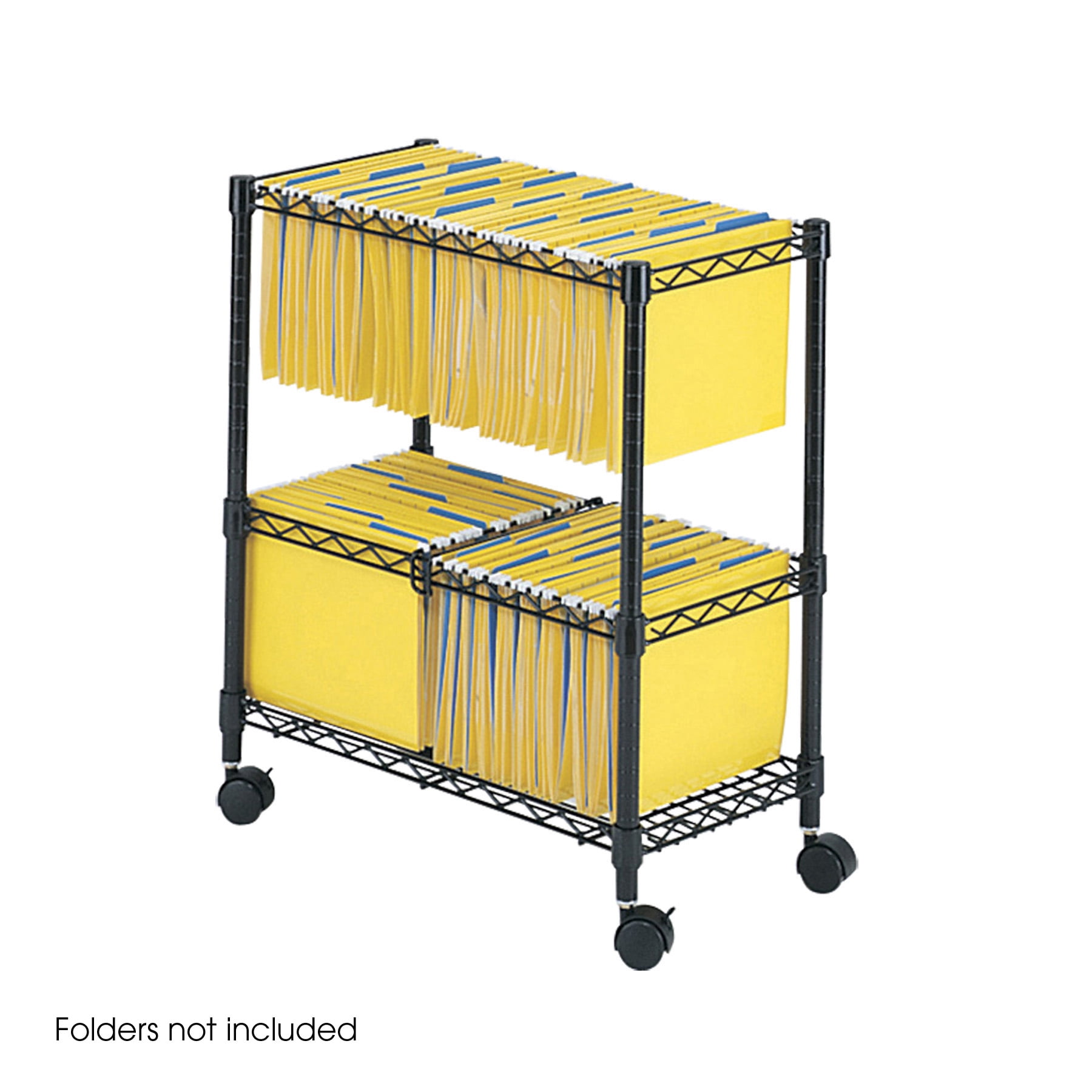 Black Two-Tier Rolling Steel File Cart with Swivel Wheels