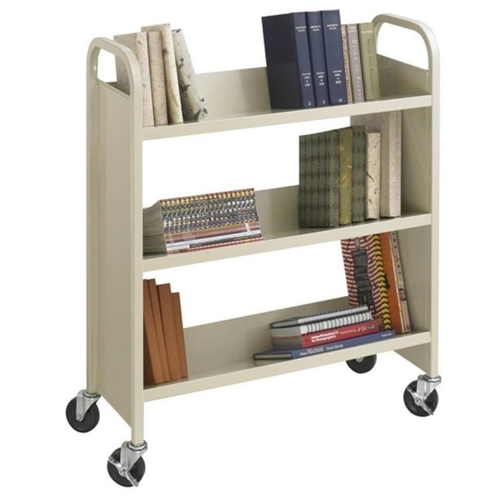 Sand Powder-Coated Steel 3-Shelf Mobile Trolley with Casters