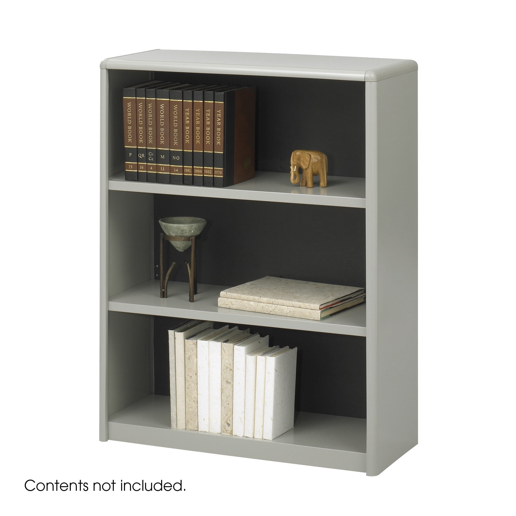 Gray Adjustable 3-Shelf Steel Bookcase