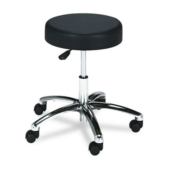 Safco Pneumatic Lab Stool, Backless, Supports Up to 250 lb, Black Seat, Chrome Base
