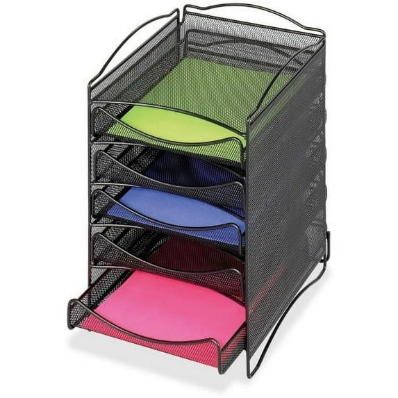 Safco 5-Compartment Mesh Desktop Organzier Compartment Size 1.75" x 9.50" x 12.25" - 15.3" Height x 10.3" Width x 12.8" Depth - Desktop - Black - Steel - 1Each