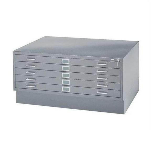 Safco 5 Drawer Flat File Cabinet with Closed Base in Gray
