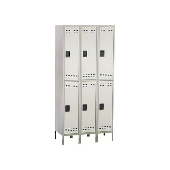 Safco Double-Tier Two-tone 3 Column Locker with Legs - 36" x 18" x 78" - 3 x Shelf(ves) - Recessed Locking Handle