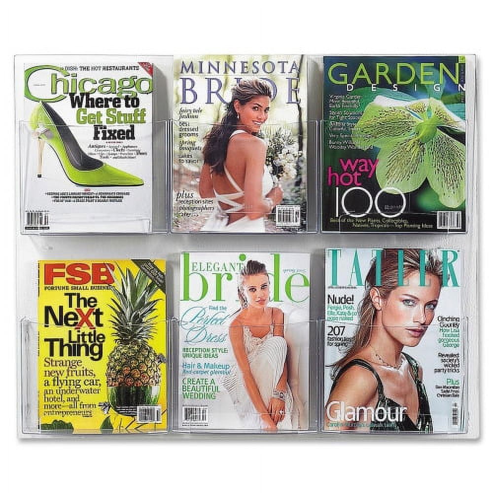 Clear Wall Mounted Plastic Magazine Rack with 6 Compartments