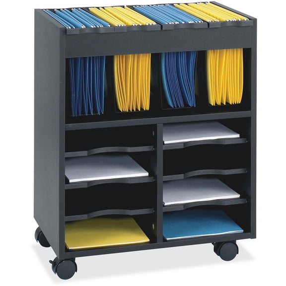 Safco 8 Compartment Go Cart Mobile Wood Letter File Cart in Black