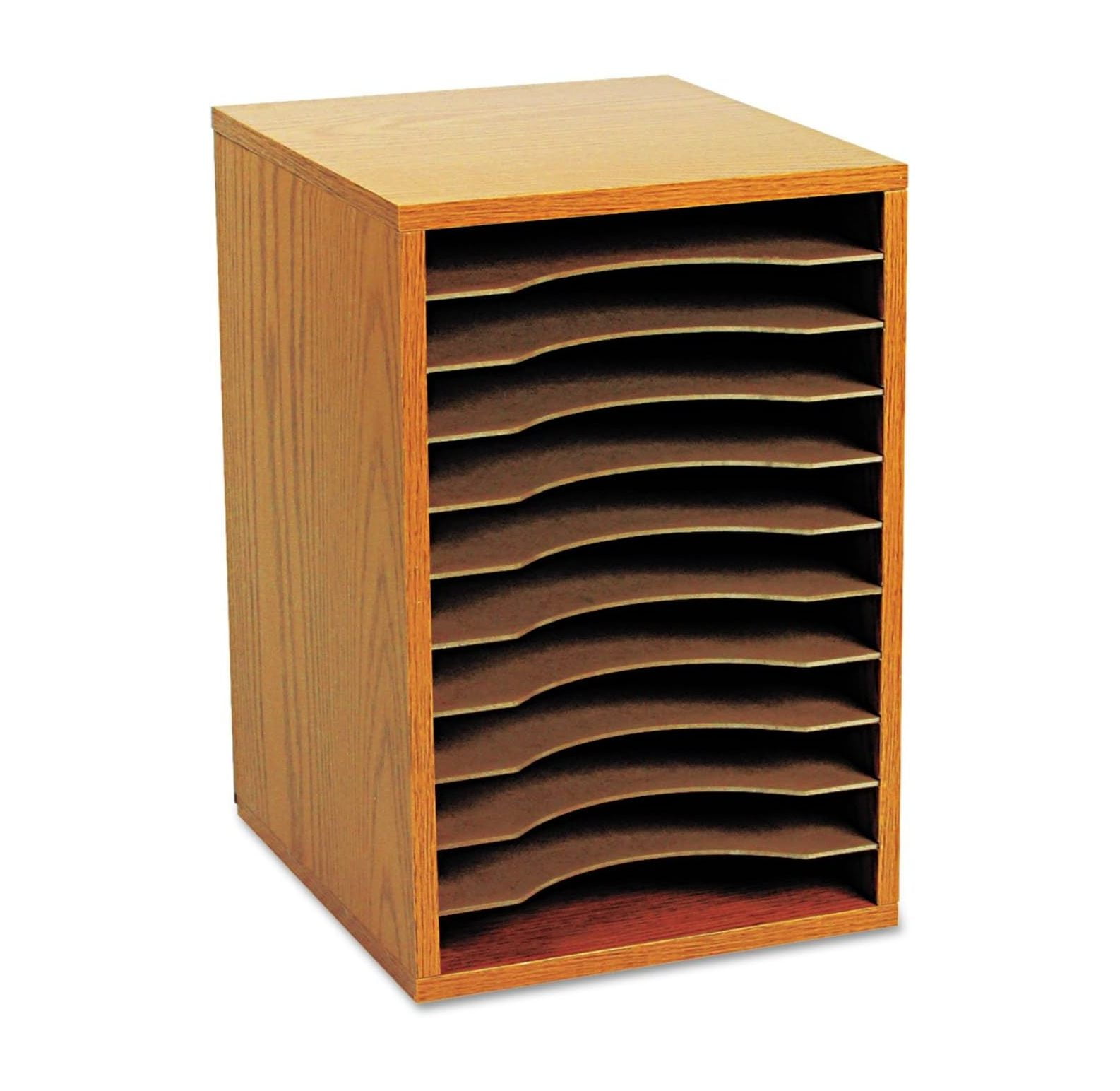 Oak Vertical Desktop Organizer with 11 Compartments