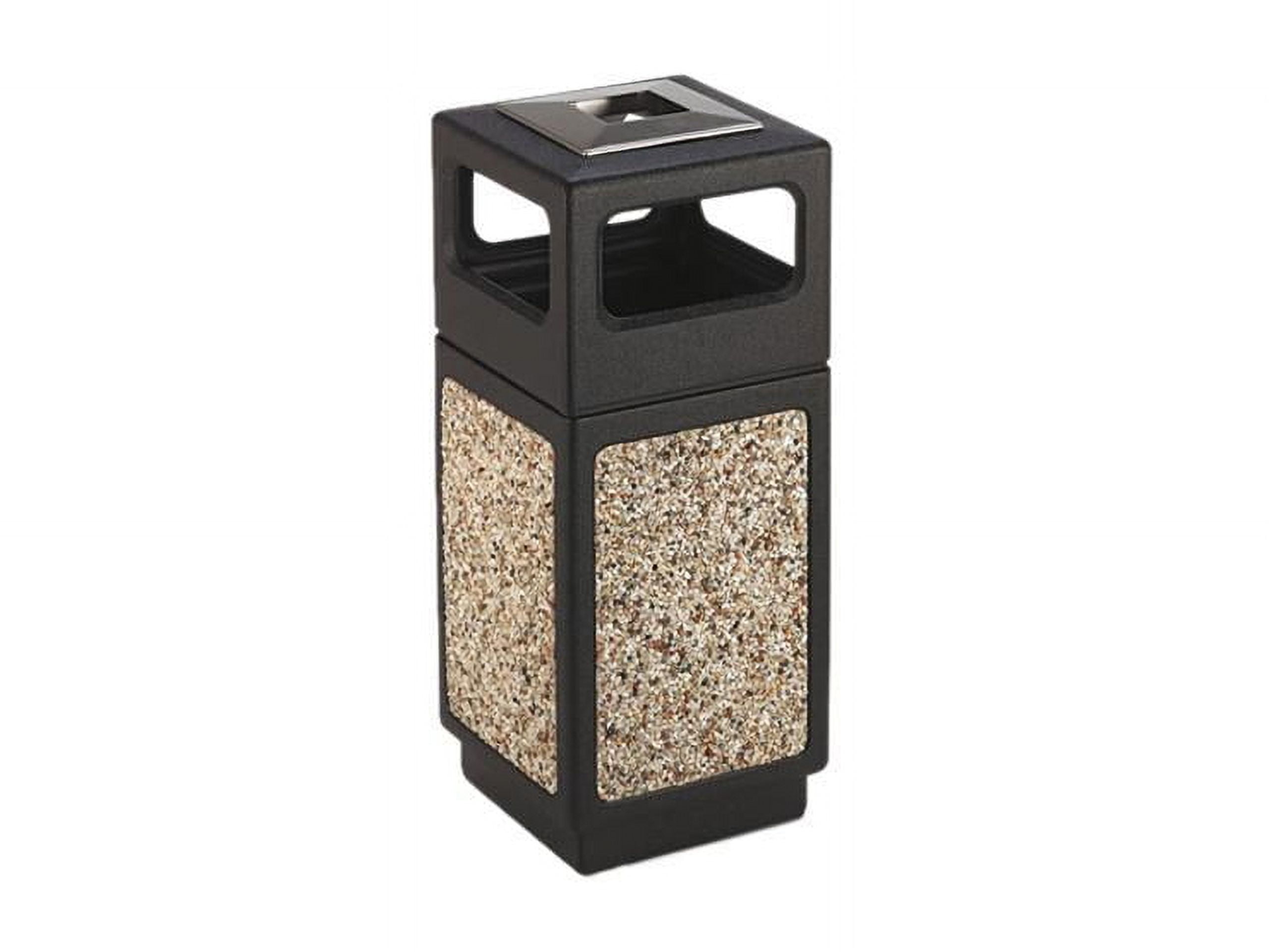 Black Textured Plastic Square Trash Can with Ashtray, 15 Gallon