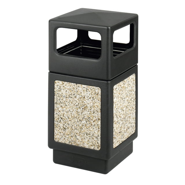 Safco 9472NC Canmeleon Side-Open Receptacle, Square, Aggregate/Polyethylene, 38 gal, Black