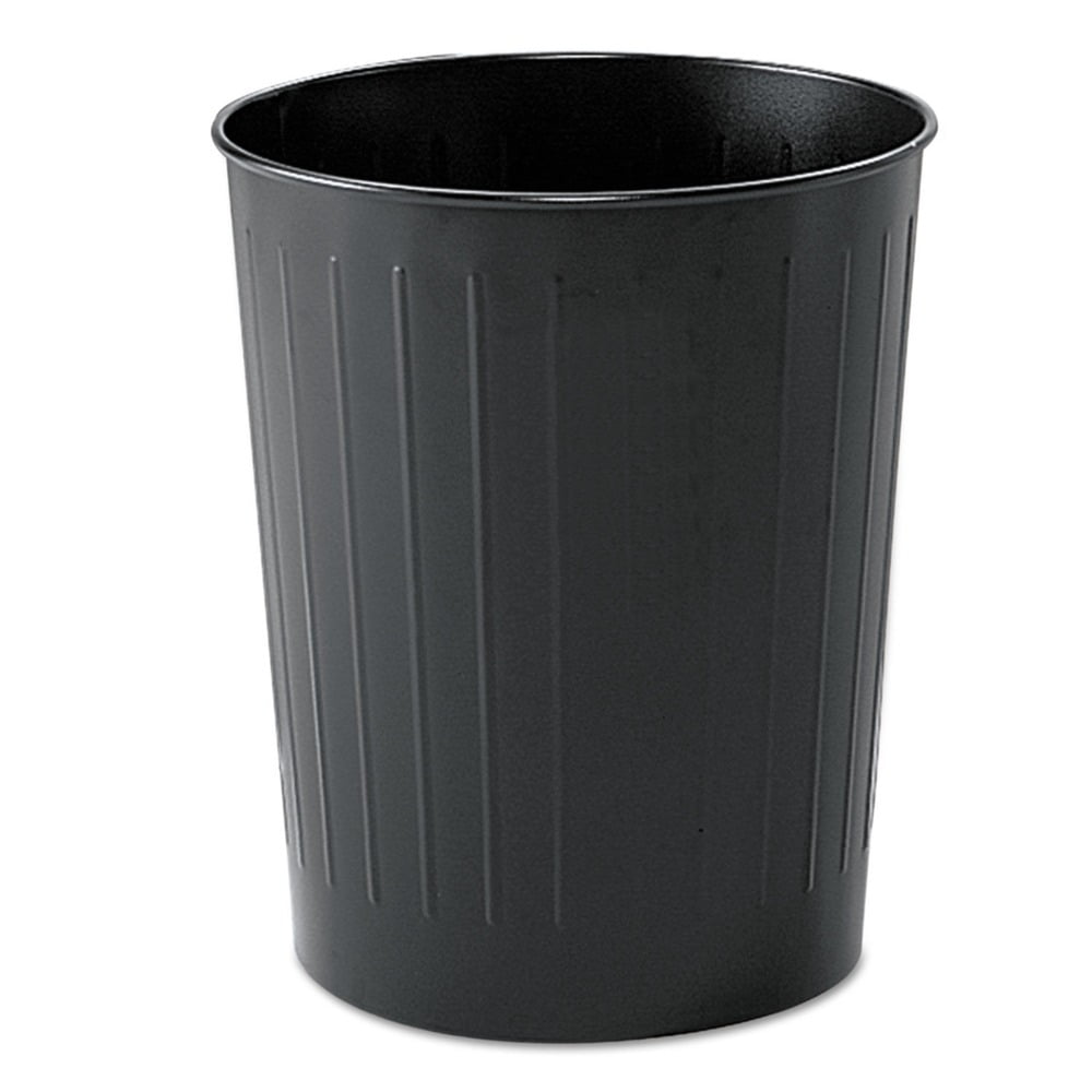 Black Powder-Coated Steel Round Waste Basket, 6 Gallon