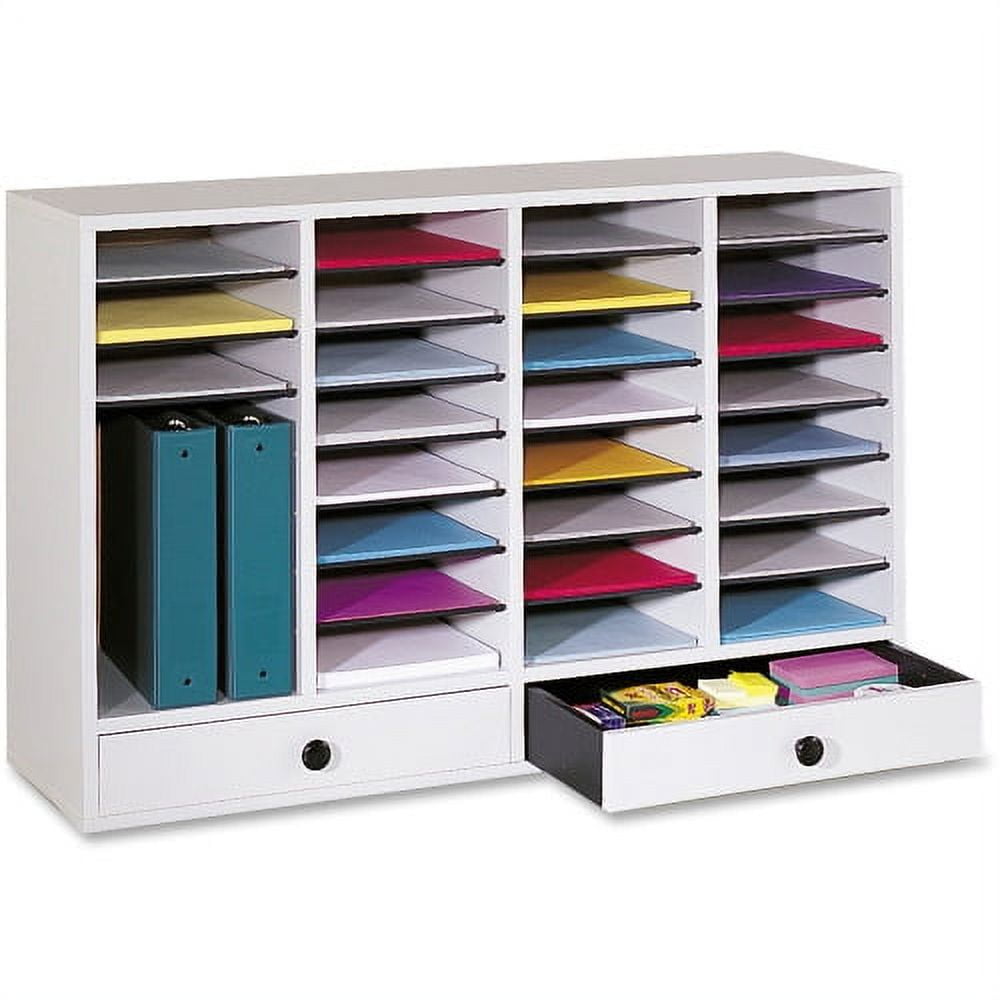 Gray Compressed Wood 32-Compartment Literature Organizer with Adjustable Shelves