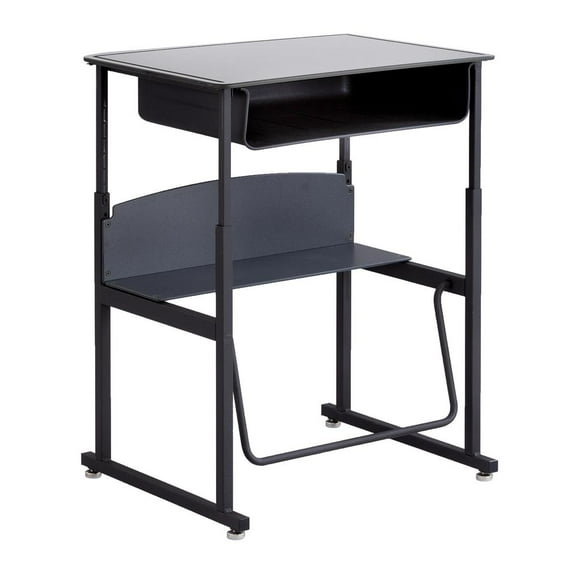 Safco AlphaBetter® Adjustable-Height Stand-Up Desk, 28 x 20" Premium or Dry Erase Top, Book Box and Swinging Footrest Bar - Gray