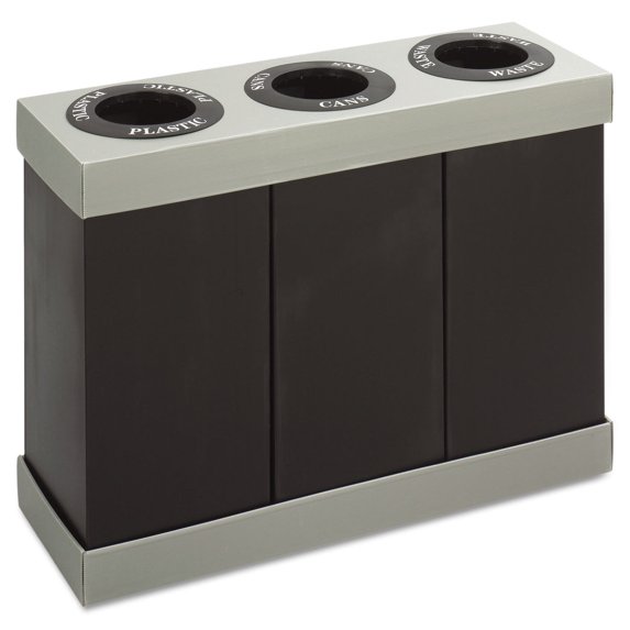 Safco At-Your-Disposal Recycling Center, Polyethylene, Three 84 Gal Bins, Black - SAF9798BL