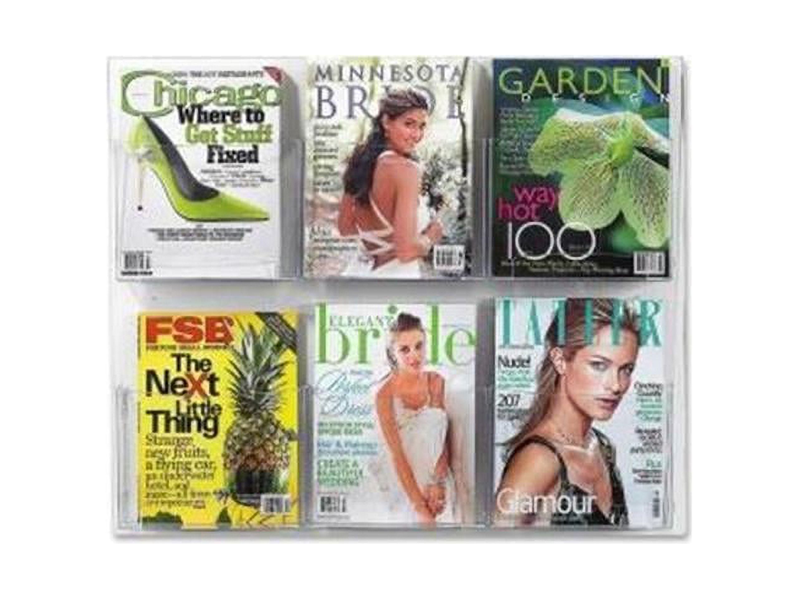 Clear Wall Mounted Plastic Magazine Rack with 6 Compartments