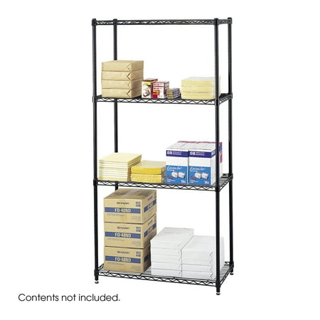Safco Commercial Wire Shelving, Four-Shelf, 36w x 18d x 72h, Black