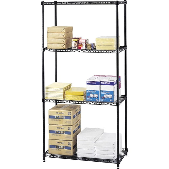 Safco Commercial Wire Shelving, Four-Shelf, 36w x 18d x 72h, Black