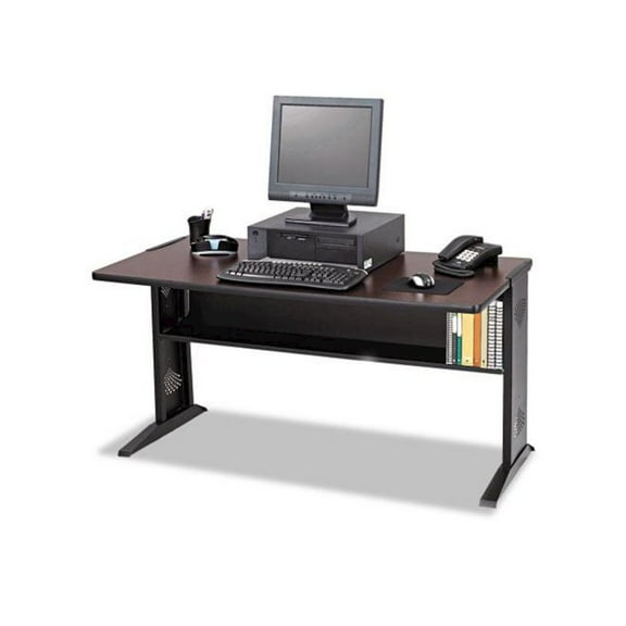 Safco 48" Reversible Top Wood Computer Desk Credenza in Mahogany and Oak