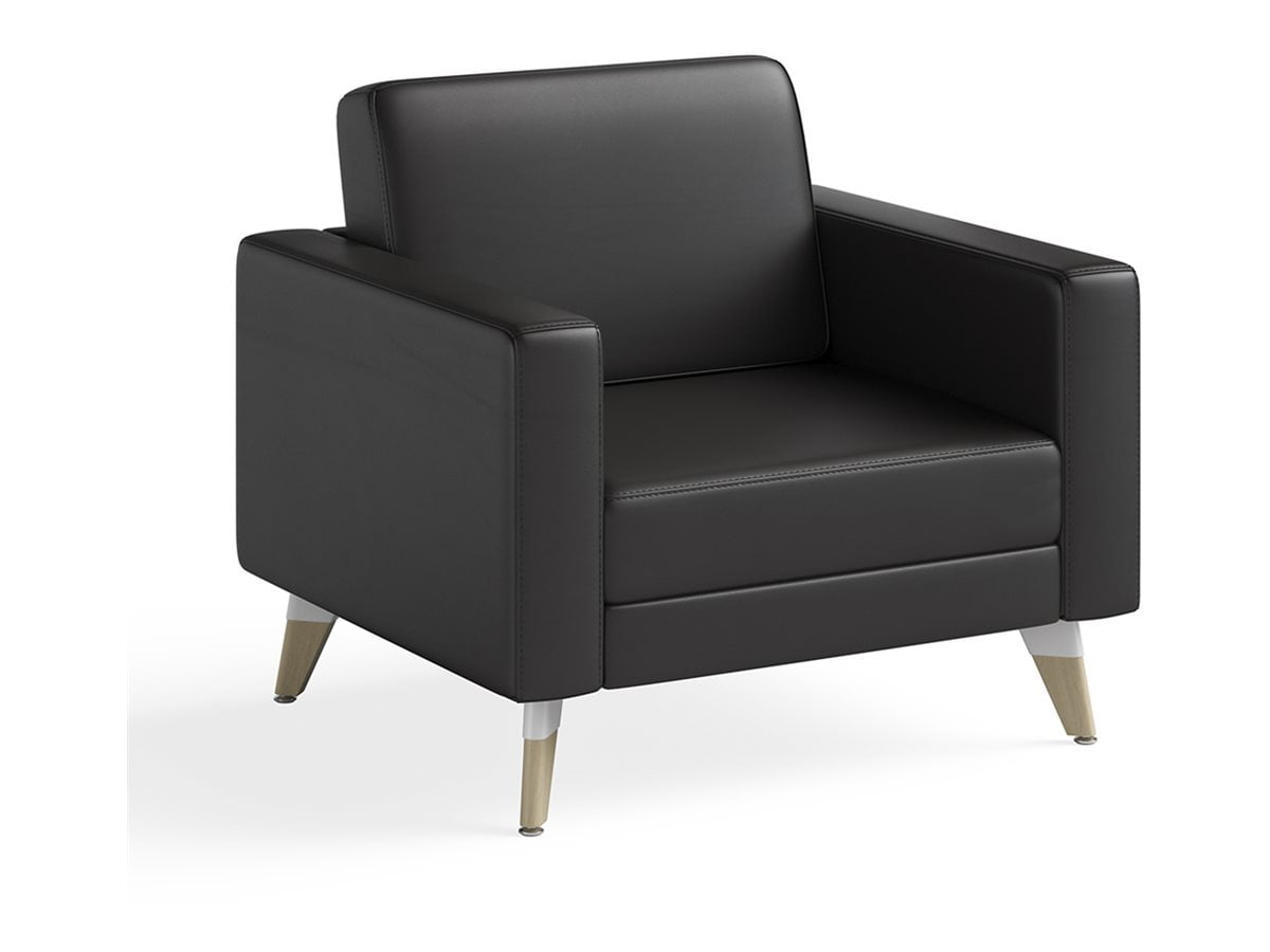 Safco Contemporary Lounge Chair Resi Wooden Feet Black Leather