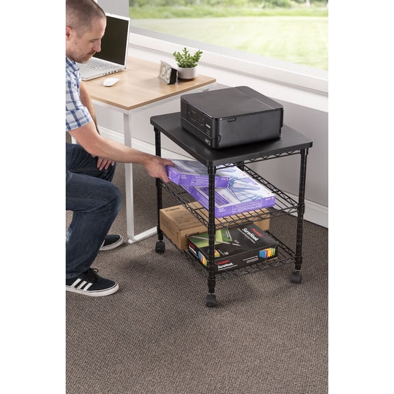 Safco Deskside Steel Frame Wire Machine Stand in Black