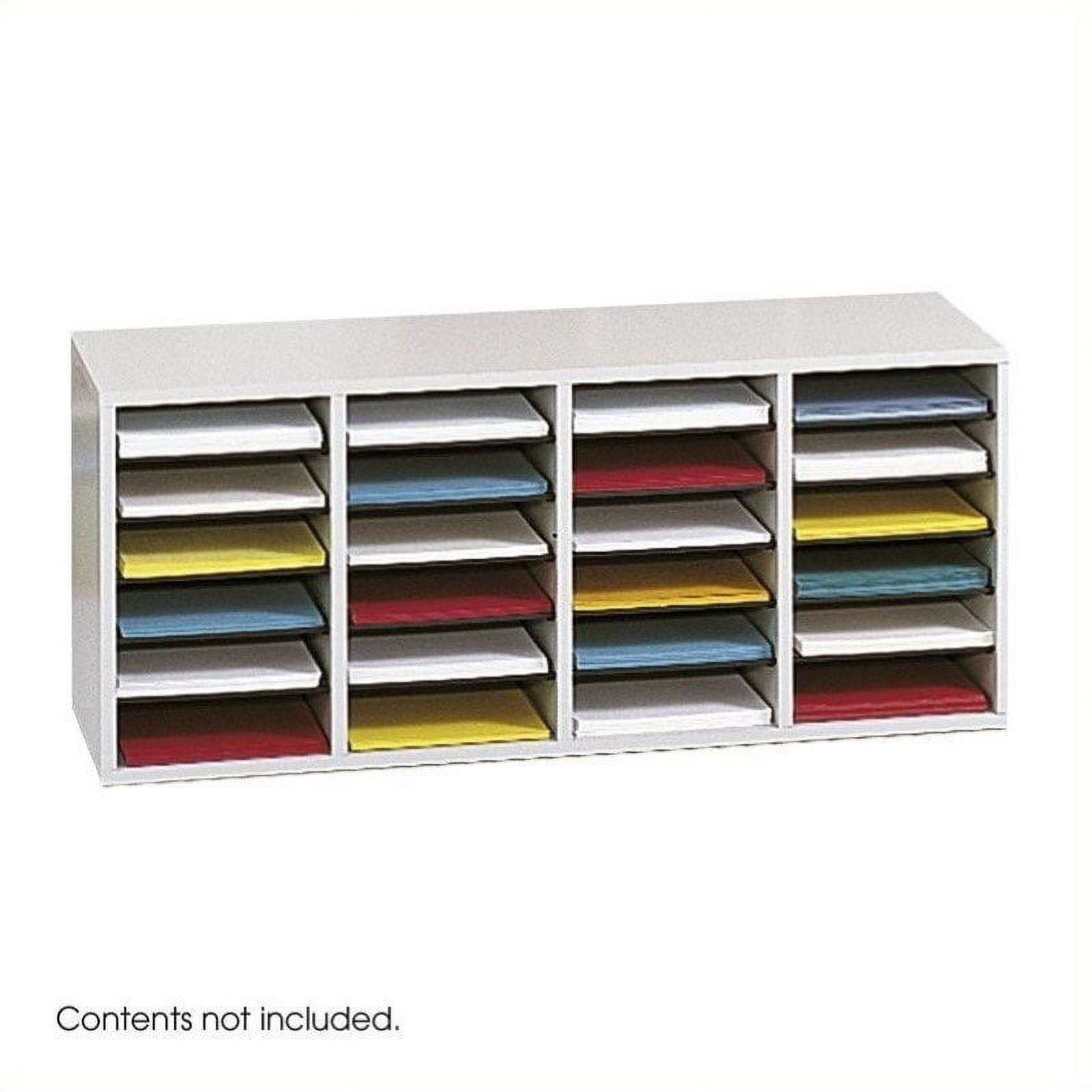 Modular 24-Compartment Gray Literature Sorter with Adjustable Shelves