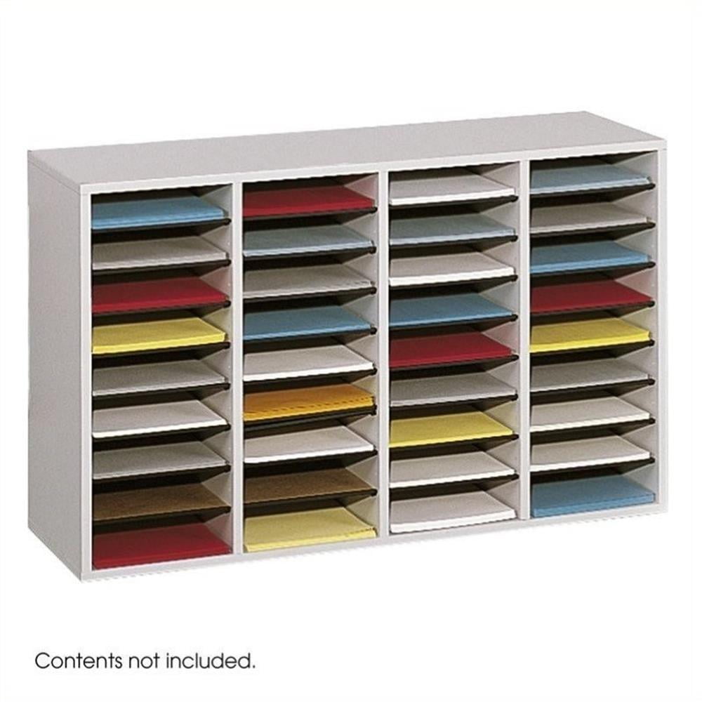 Elegant Gray 36-Compartment Adjustable Wood Literature Sorter