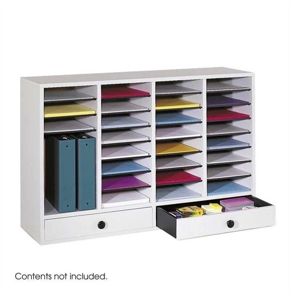 Gray Compressed Wood 32-Compartment Literature Organizer with Adjustable Shelves