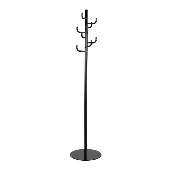 Safco Hook Head Coat Rack, Freestanding Hat and Jacket Hanger with 8 Rounded Edge Hooks, Durable Black Powder Coat Finish CA2