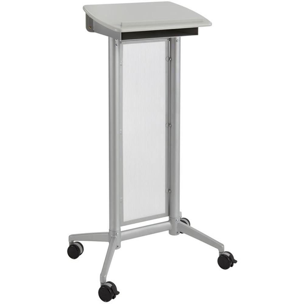 Gray Steel and Polycarbonate Mobile Lectern with Storage