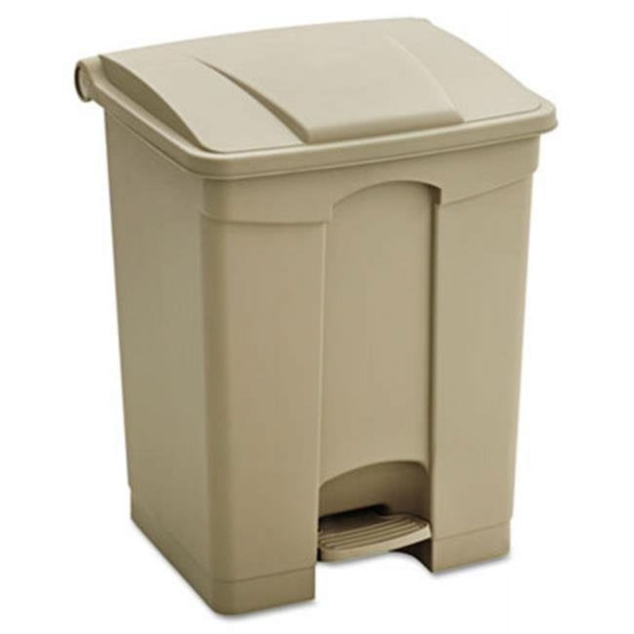 Tan Plastic Step-On Trash Can with Lid, 17 Gallon