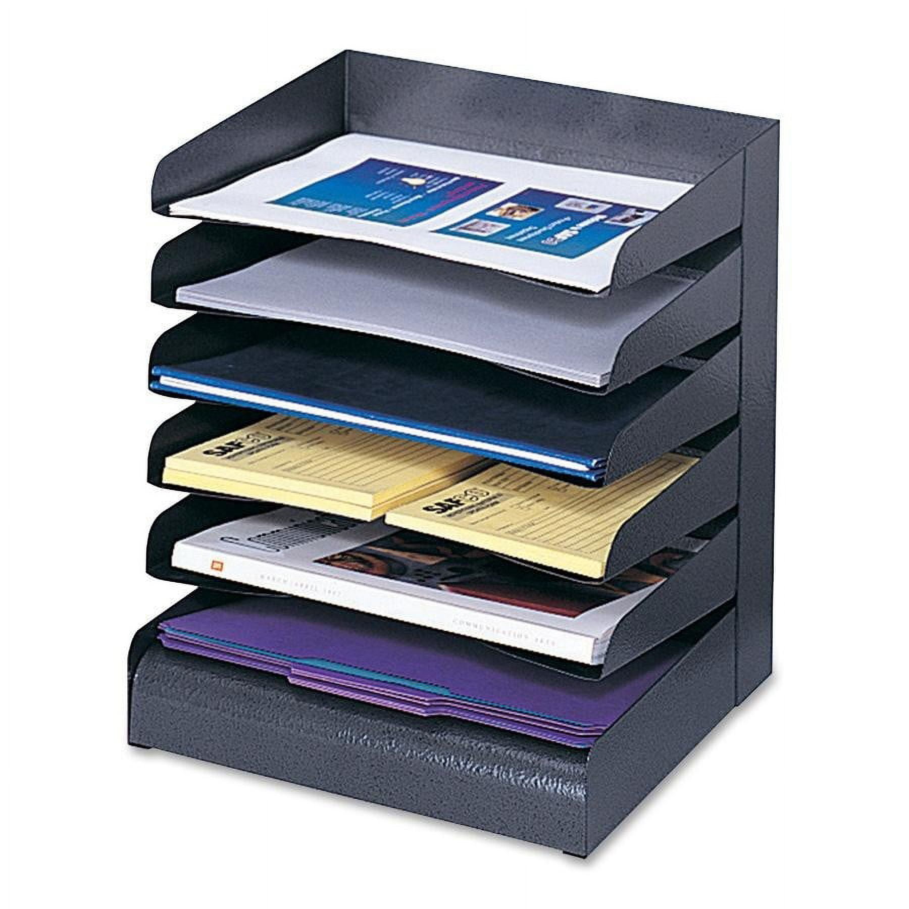 Black 6-Tier Steel Desk Organizer with Rubber Feet