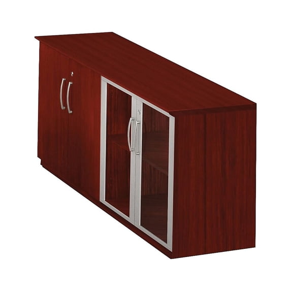 Safco Low Wall Storage Cabinet With Door Mahogany 29 1/2H x 72W x 20D MVLCLMH