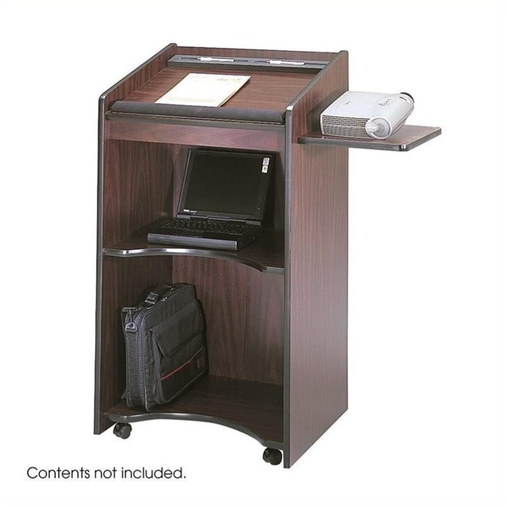 Mahogany Executive Mobile Lectern with Wheels and Side Shelf
