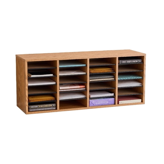 Wood Adjustable Literature Organizer, 24Compartment, Medium Oak