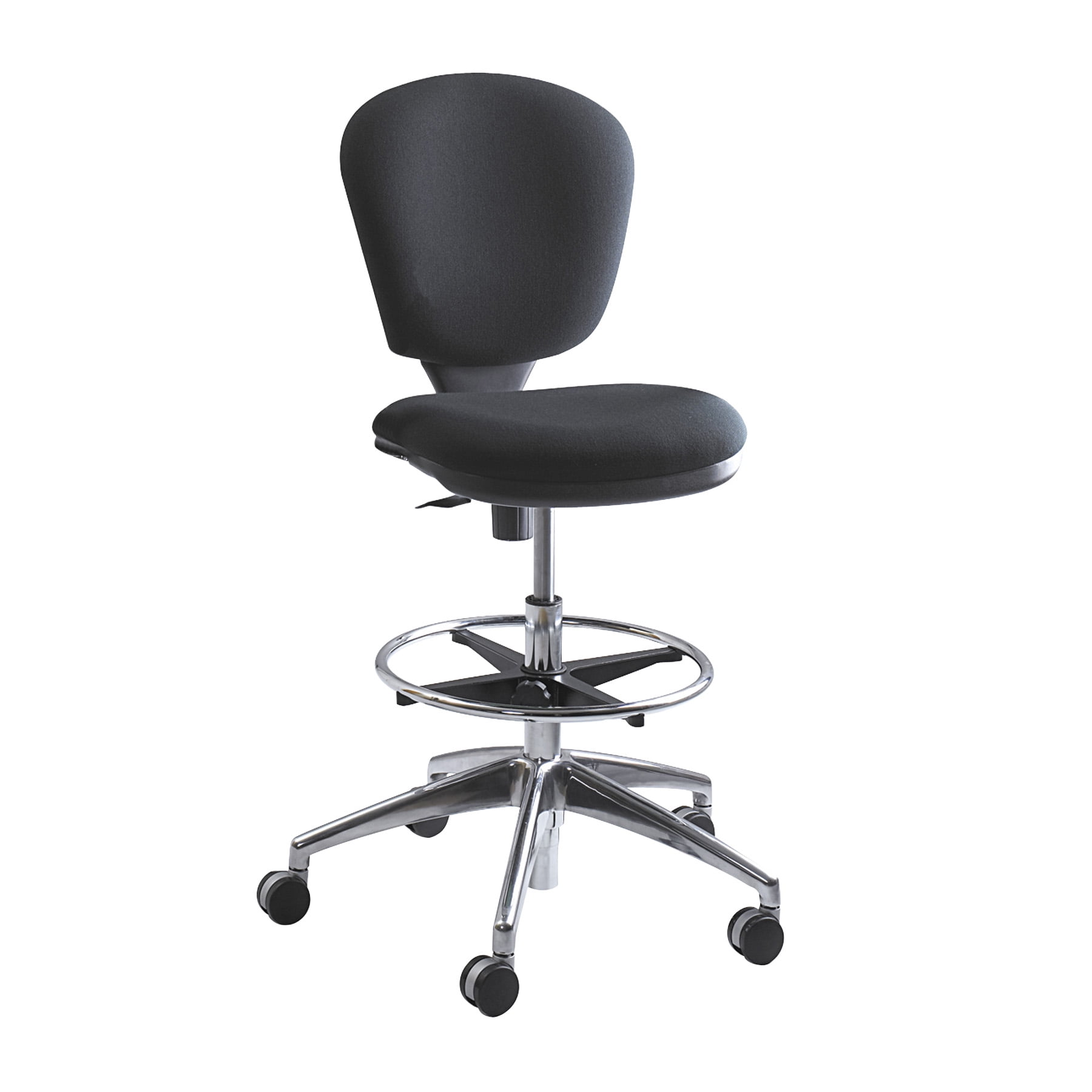 Black Adjustable Vinyl and Fabric Swivel Drafting Chair with Metal Frame