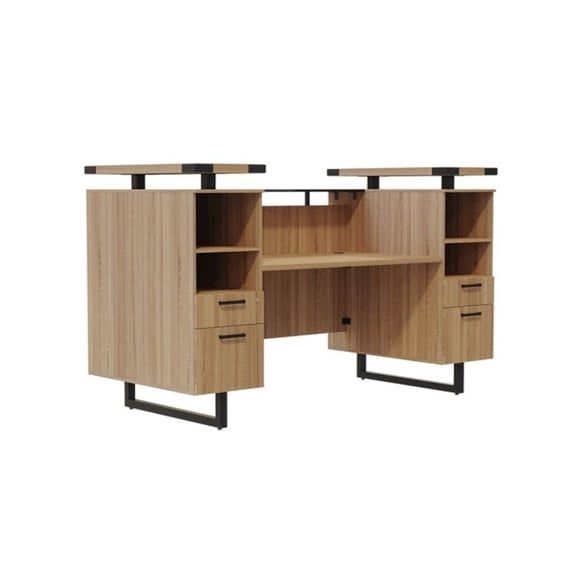Safco Mirella Modern Wood Reception Desk in Sand Dune Beige Finish