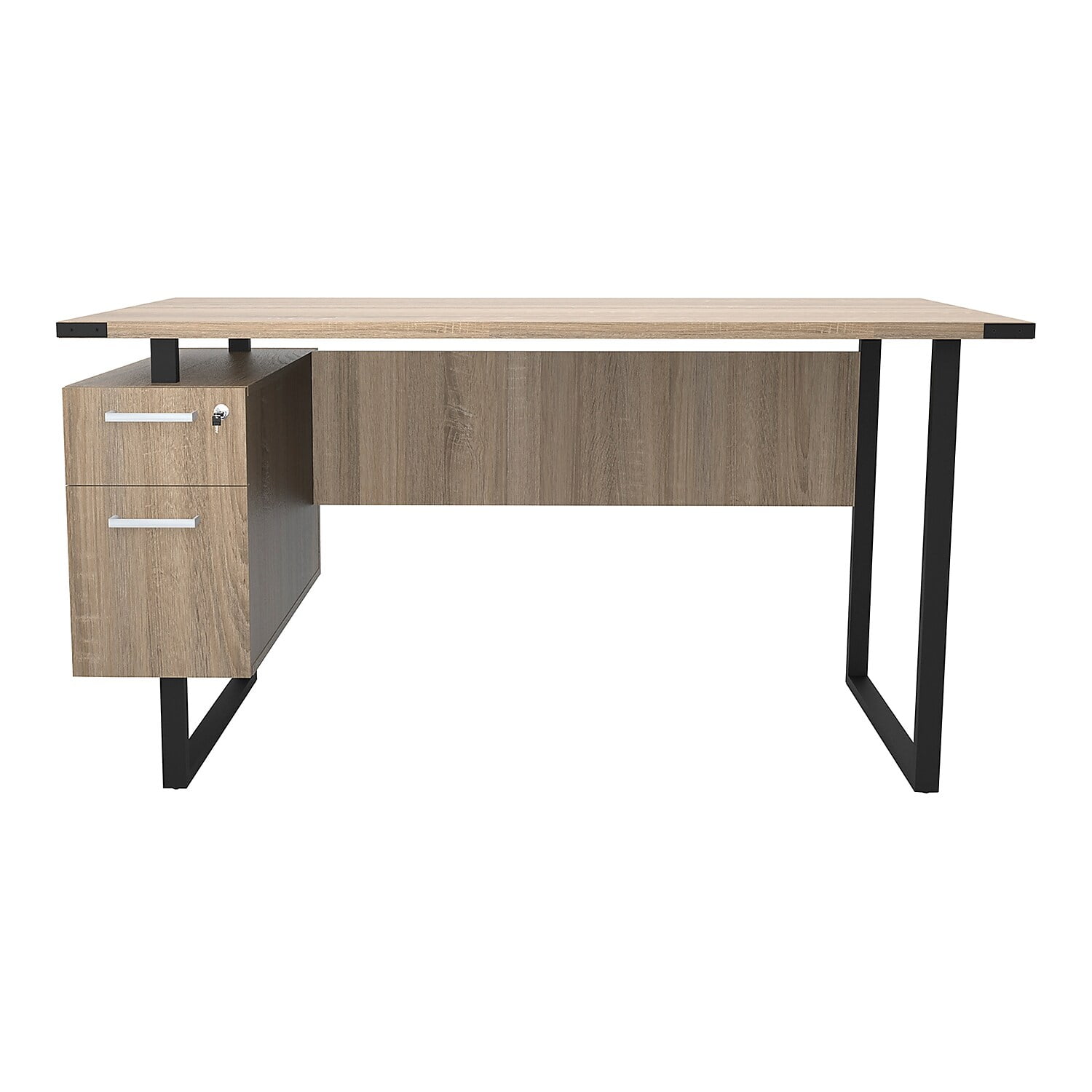 Sand Dune Rectangular Office Desk with Metal Legs and Drawers
