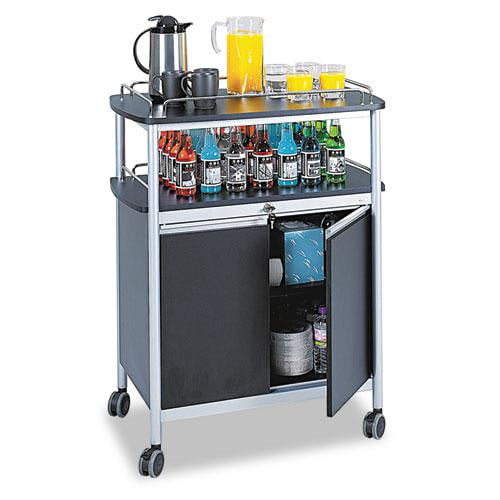 Sleek 33.5" Gray Melamine and Steel Mobile Beverage Cart with Storage