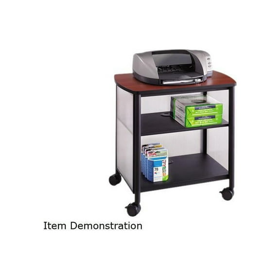 Safco Mobile Printer Stand and Office Storage, Cherry Wood Top, Black Shelves