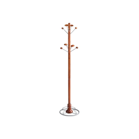 Safco Modern Costumer, Eight Hook, Wood/Steel, 18-1/2w x 18-1/2d x 69h, Cherry - Modern costumer with eight rounded-edge hooks.