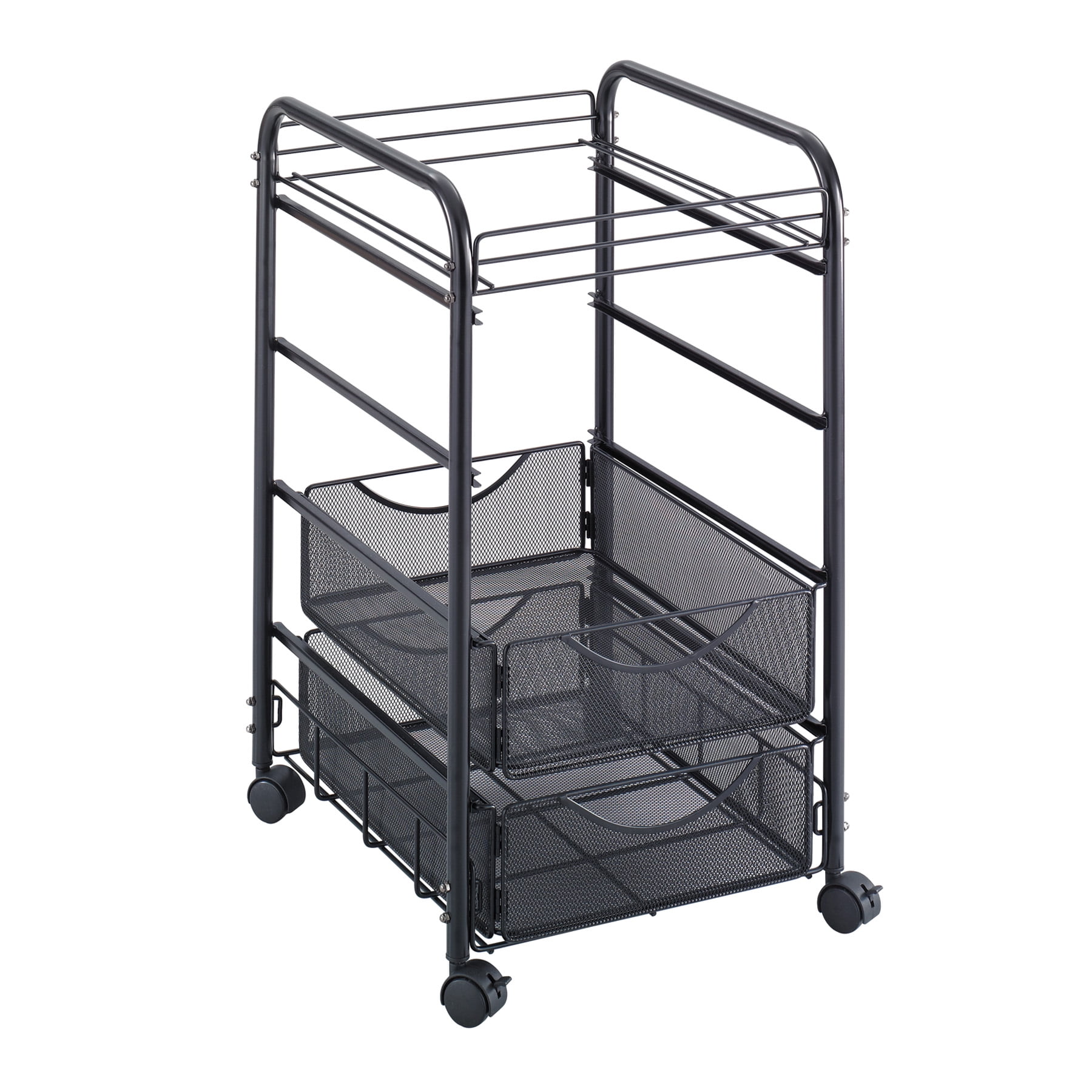 Black Steel Mesh Mobile File Cart with Drawers