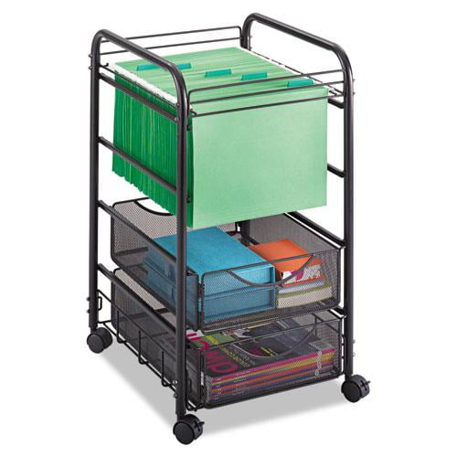 Black Steel Mesh Mobile File Cart with Drawers
