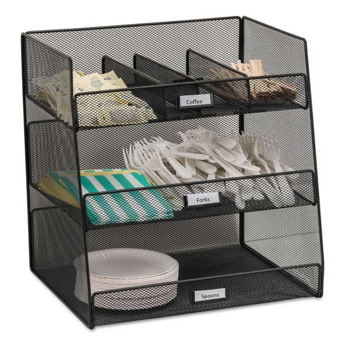 Black Steel Mesh 3-Compartment Breakroom Organizer